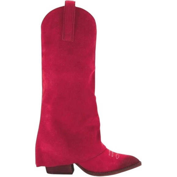 New STEVE MADDEN Cowboy Sorvino Red Suede Tall Knee Highs Western Boho Boots 6 - Picture 2 of 6